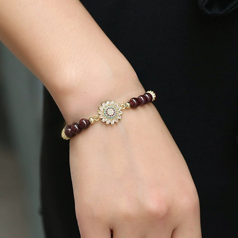 Natural Garnet Flower Zircon Bead Protection Bracelet