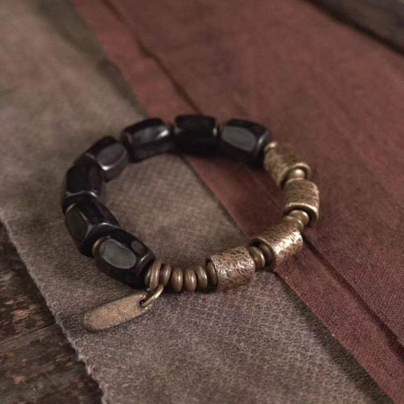 Vintage Peace Ebony Wood Copper Beads Bracelet