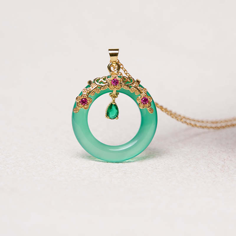 Green Chalcedony Peace Buckle Design Strength Necklace Pendant