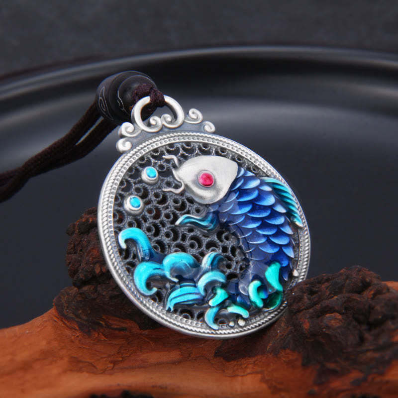 999 Sterling Silver Luck Koi Fish Success Prosperity Necklace Pendant