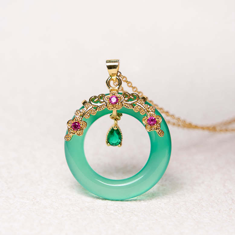 Green Chalcedony Peace Buckle Design Strength Necklace Pendant