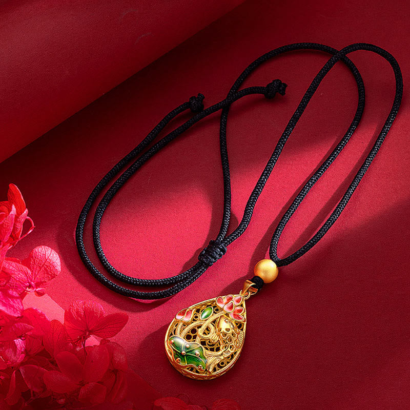 Koi Fish Lotus Flower Leaf Copper Luck Necklace Pendant