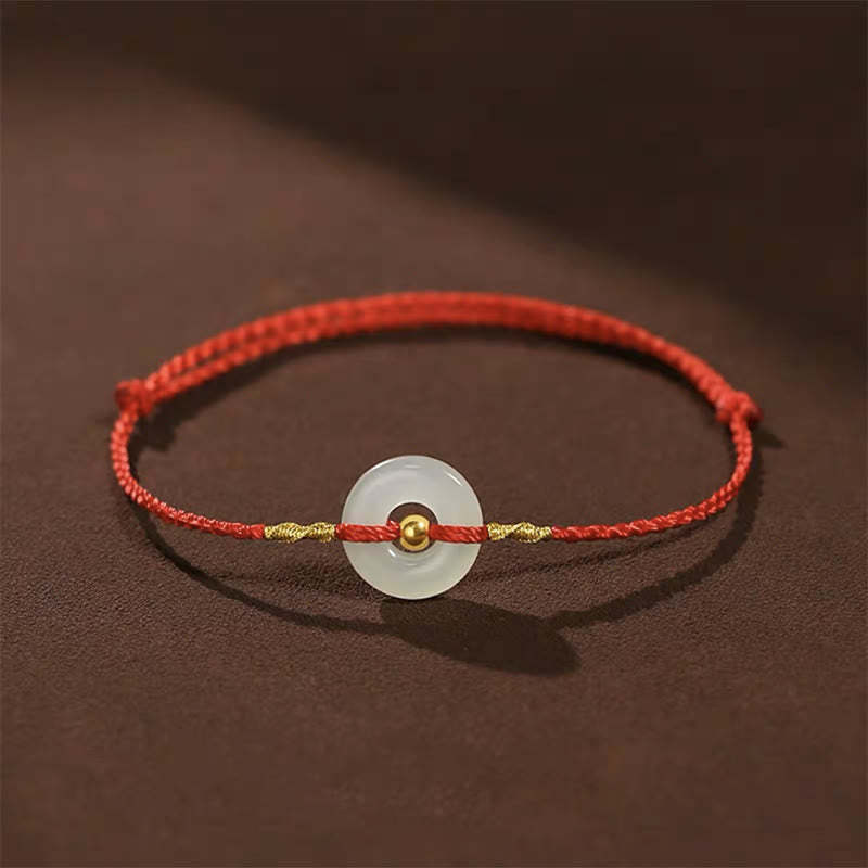 999 Gold Bead Round Peace Buckle Hetian Jade Luck Abundance Braided Bracelet Anklet