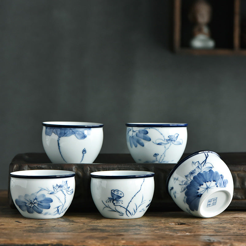 Koi Fish Lotus Flower Leaf Mountains Tree Ceramic Teacup Kung Fu Tea Cup 130ml