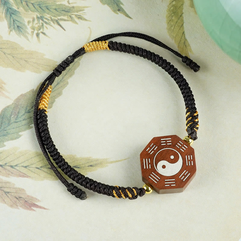 Small Leaf Red Sandalwood Jujube Wood Ebony Wood Silver Inlaid Yin Yang Bagua Big Dipper Protection Bracelet