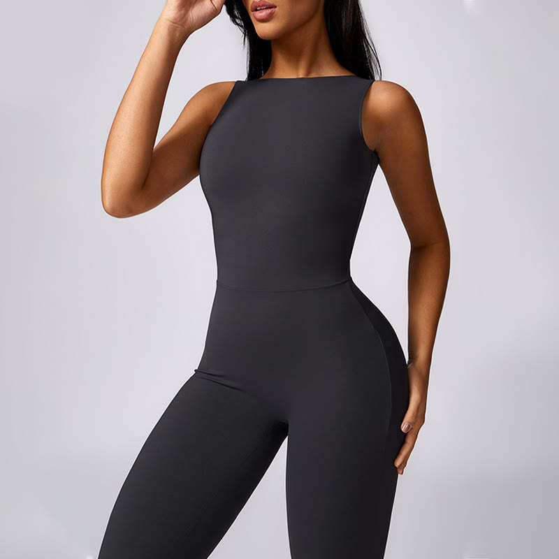 Women Casual Sleeveless Jumpsuit Flare Pants Sports Fitness Yoga Bodysuit