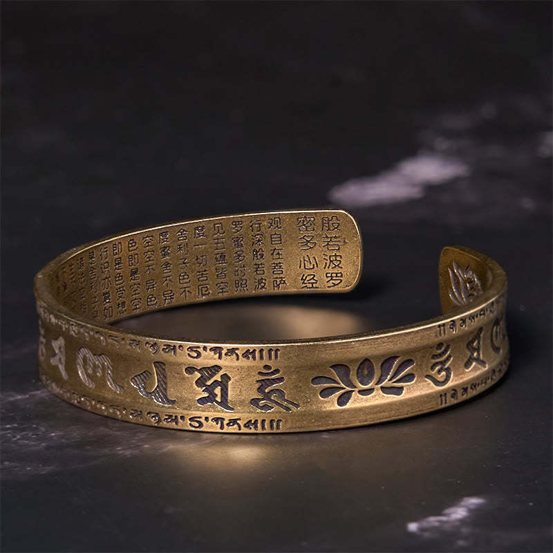 Six True Words 'om Mani Padme Hum' Heart Sutra Lotus Copper Brass Peace Cuff Bracelet Bangle