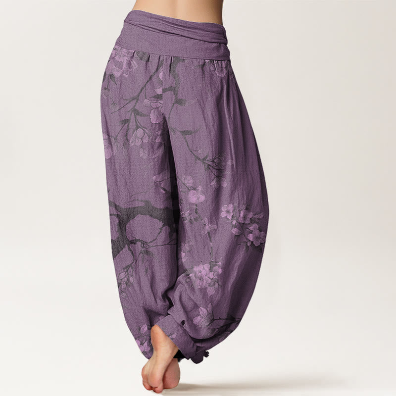 Casual Branches Spring Flowers Women's Elastic Waist Harem Pants