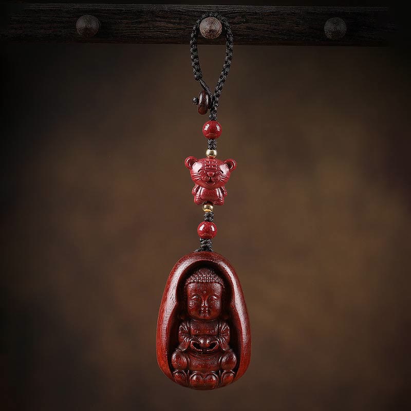 Small Leaf Red Sandalwood mystic zen Cinnabar Chinese Zodiac Amulet Protection Key Chain