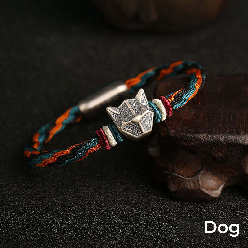 Handmade 999 Sterling Silver Year of the Dragon Chinese Zodiac Protection Colorful Reincarnation Knot Rope Bracelet