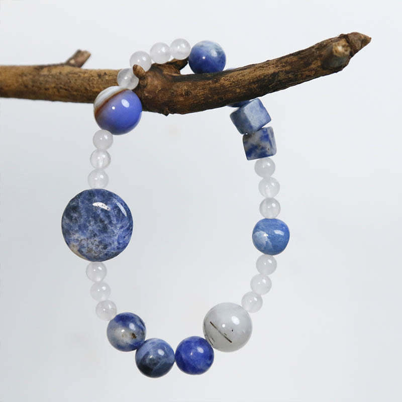 Blue Aventurine Agate Jade Black Rutilated Quartz Bracelet