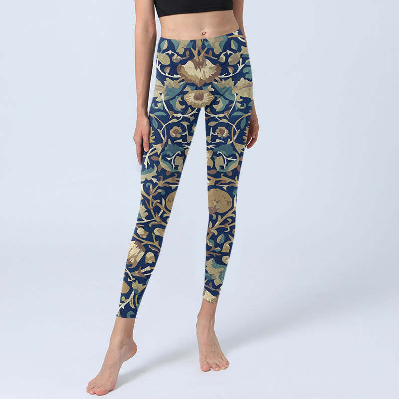 Interconnected Lotus Flowers Pattern Gym Leggings Women's Yoga Pants