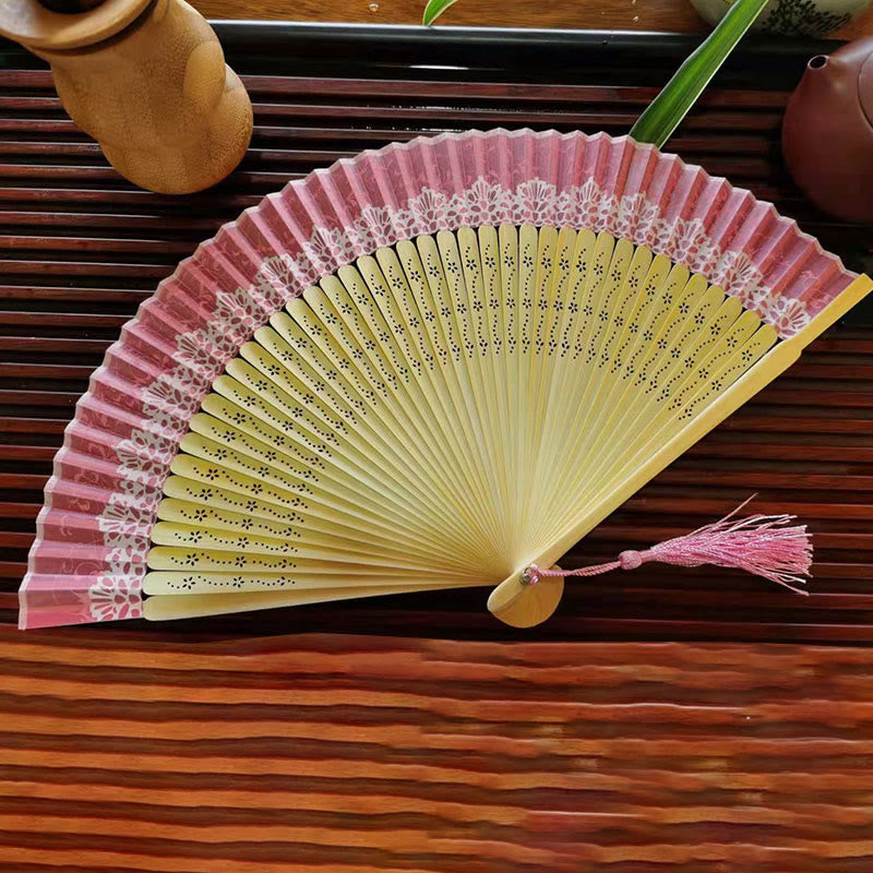 Simple Hollow Engraved Handheld Bamboo Folding Fan
