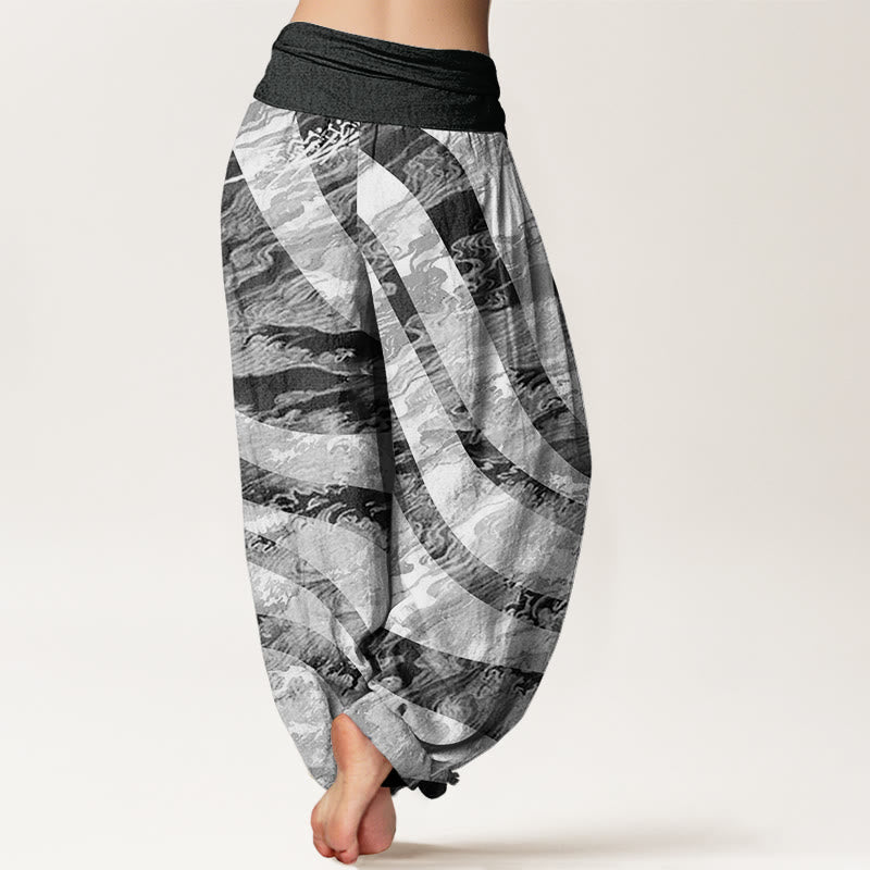 Zebra Stripes Wave Design Women's Elastic Waist Harem Pants