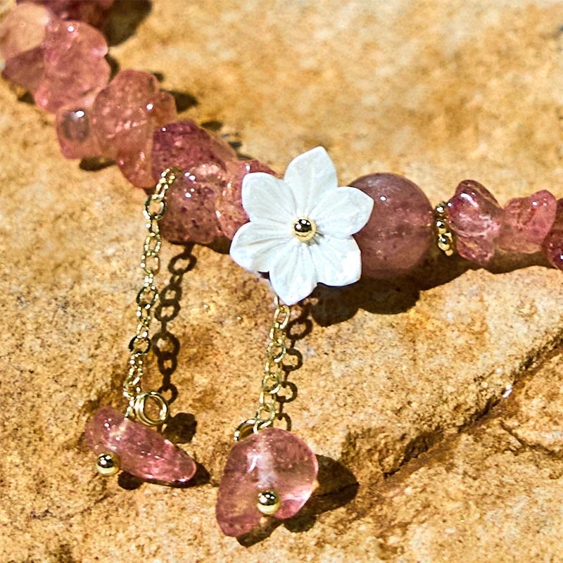 Soothing Love Natural Strawberry Quartz Green Strawberry Quartz Super Seven Crystal Flower Bracelet