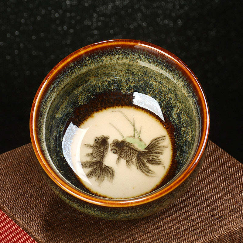 Lotus Dragon Phoenix Koi Fish Chinese Jianzhan Ceramic Teacup Kung Fu Tea Cup 110ml