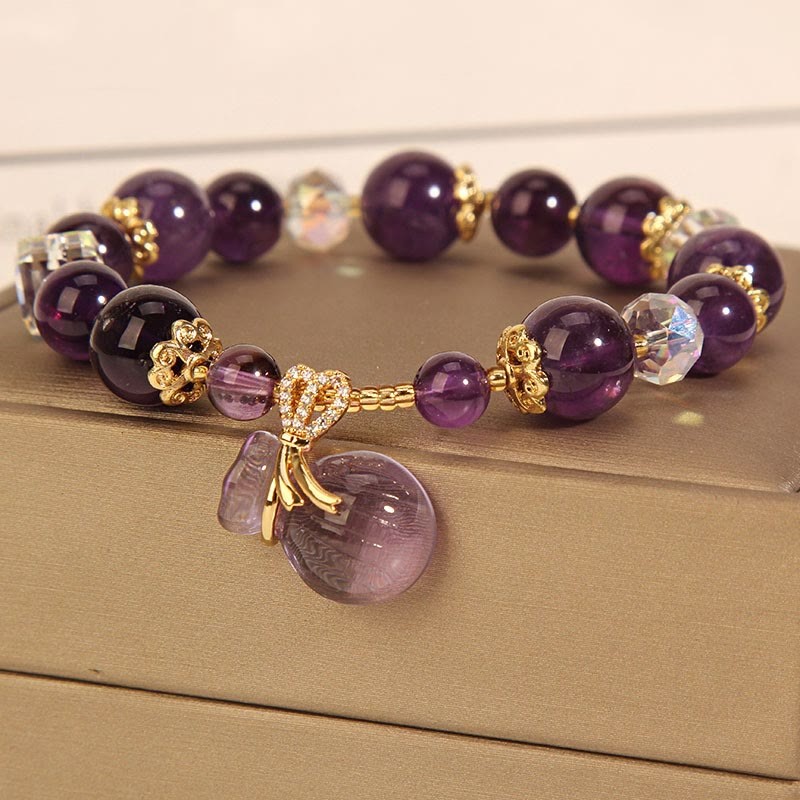 Natural Amethyst Crystal Money Bag Charm Positive Bracelet