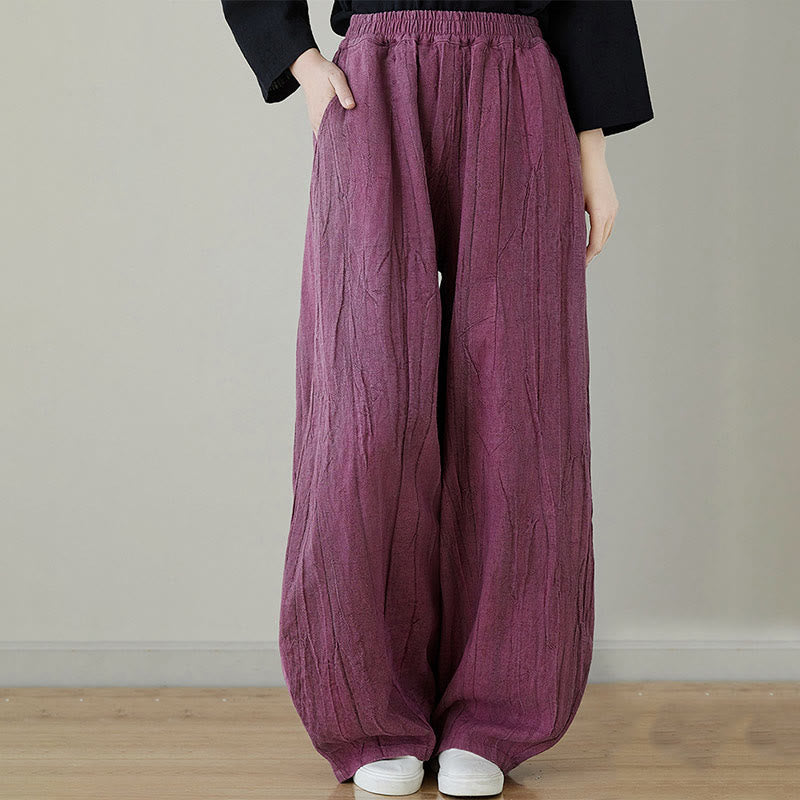Casual Plain Loose Tie-Dye Distressed Women's Ramie Pants With Pockets