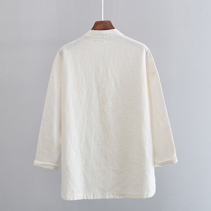 Solid Color Frog-button Long Sleeve Linen Women's Shirts With Pockets