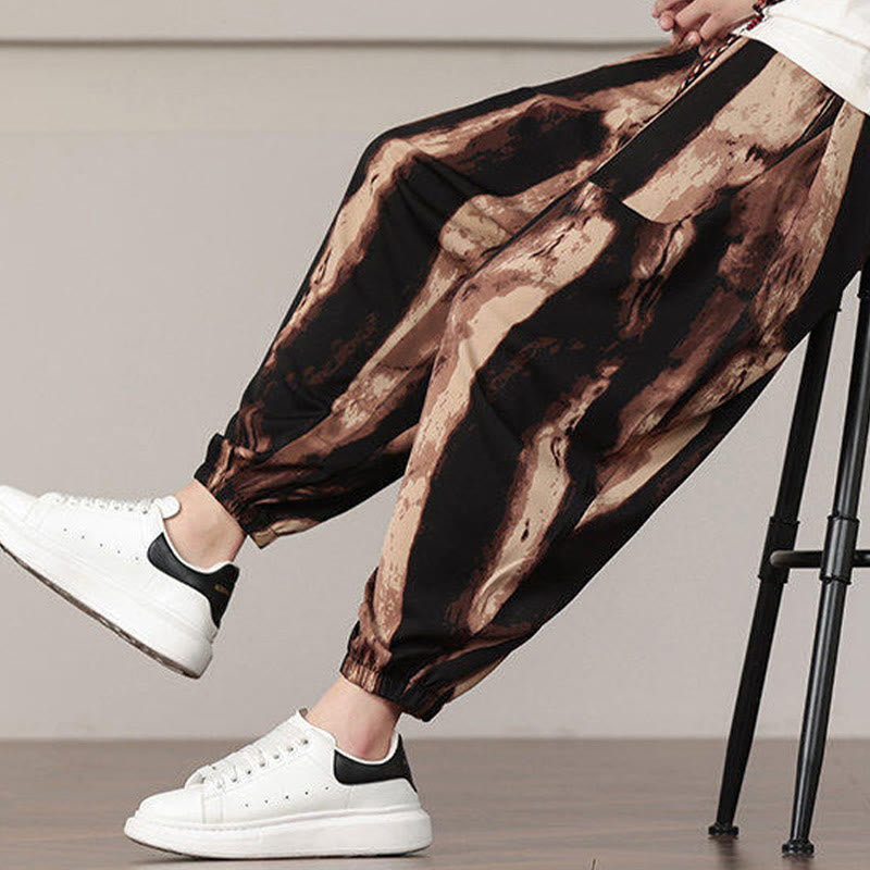 Stripe Pattern Drawstring Men's Harem Pants With Pockets