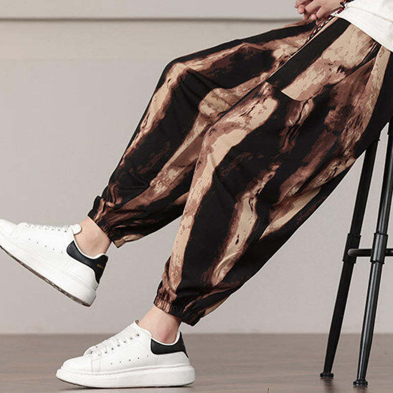 Stripe Pattern Drawstring Men's Harem Pants With Pockets