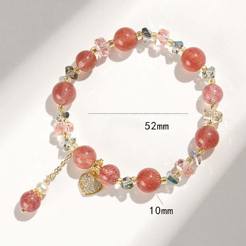Strawberry Quartz White Crystal Pearl Liuli Heart Healing Bracelet