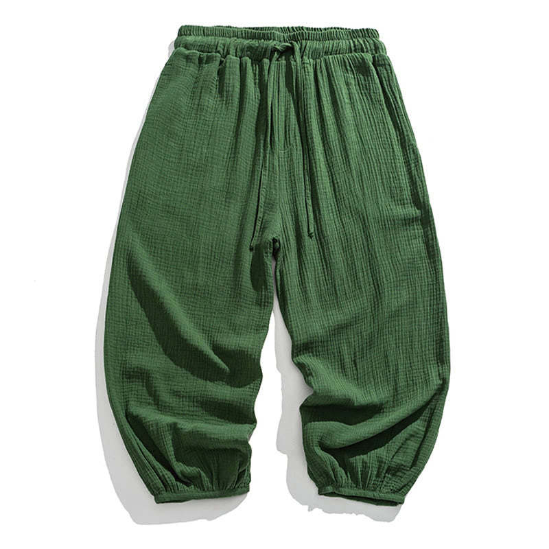 Soft Solid Color Drawstring Cotton Men's Pants With Pockets