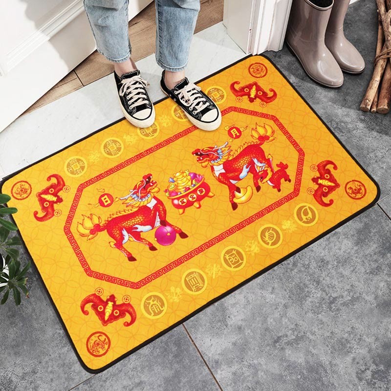 Five Elements Lucky Crane Gourd Kirin Dragon Axe Nine Koi Fish Non-slip Foot Pad Doormat