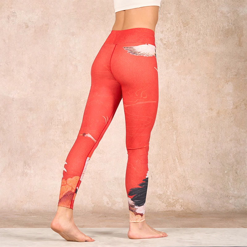 Crane Print Lycra Fabric Fitness Leggings Women's Yoga Pants