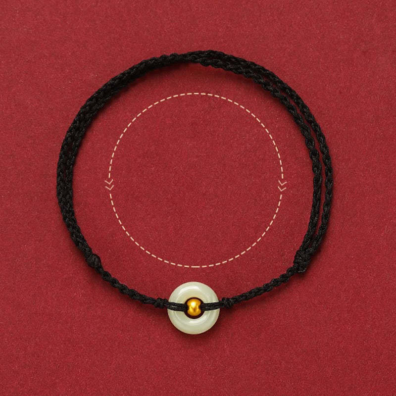 999 Gold Bead Round Peace Buckle Hetian Jade Luck Abundance Braided Bracelet Anklet