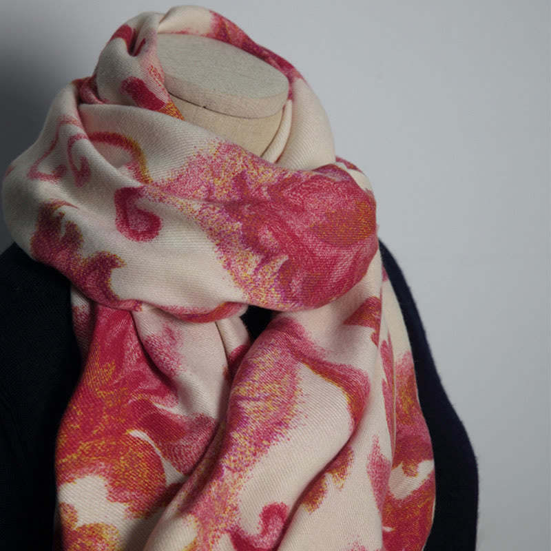 Tibetan Red Flower Print Shawl Fall Winter Soft Warm Scarf Wrap