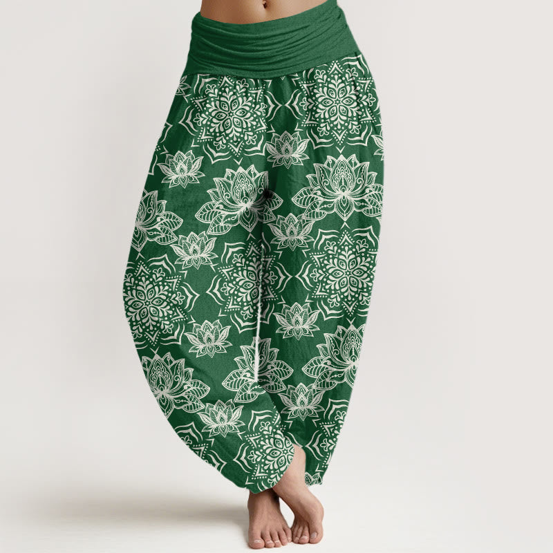Casual Lotus Mandala Pattern Women's Elastic Waist Harem Pants