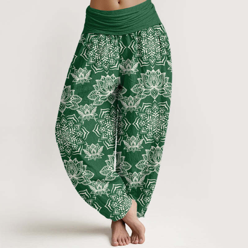 Casual Lotus Mandala Pattern Women's Elastic Waist Harem Pants