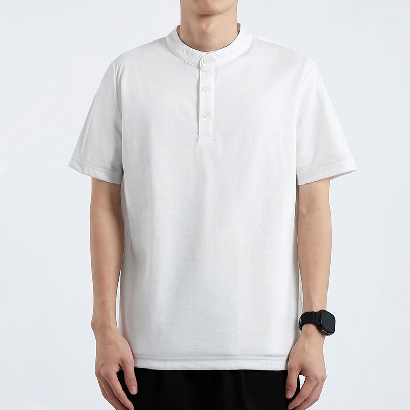 Summer Short Sleeve Half Button Shirt Cotton Linen Men Clothing