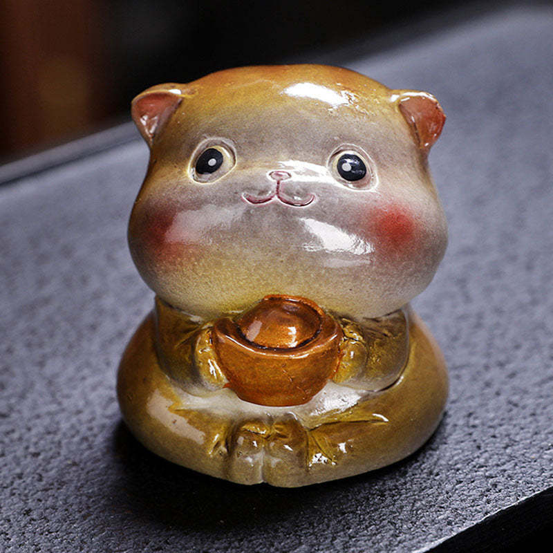 Color Changing Cute Mini Cat Resin Tea Pet Wealth Home Figurine Decoration