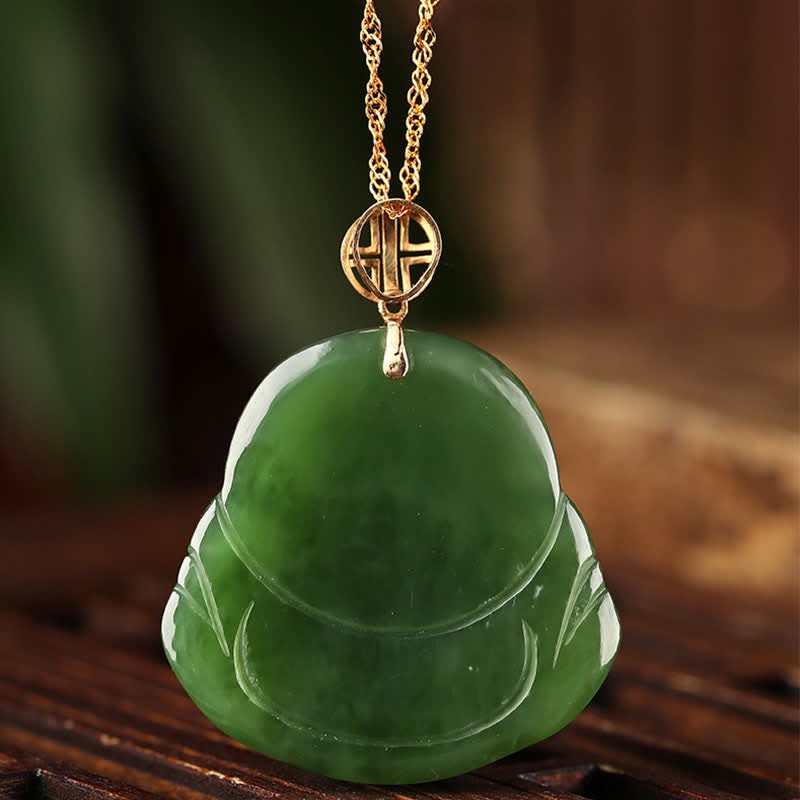925 Sterling Silver Laughing mystic zen Hetian Cyan Jade 18K Gold Success Necklace Chain Pendant