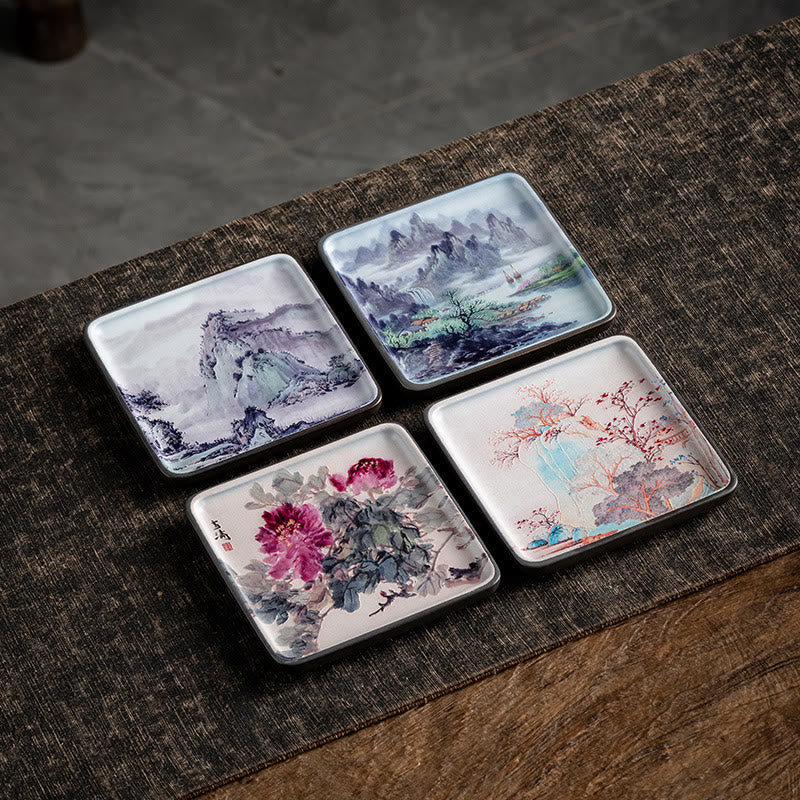 Mountain Lake Flower Leaf Healing Ceramic Plate Tray Stick Incense Burner Decoration