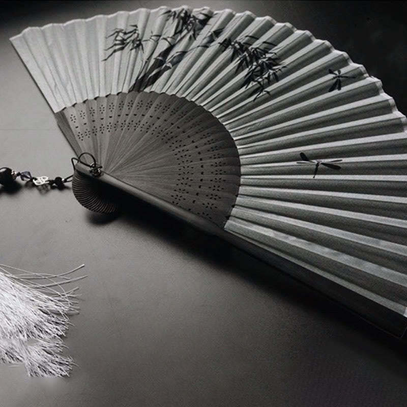Ink Bamboo Polyester Handheld Bamboo Folding Fan