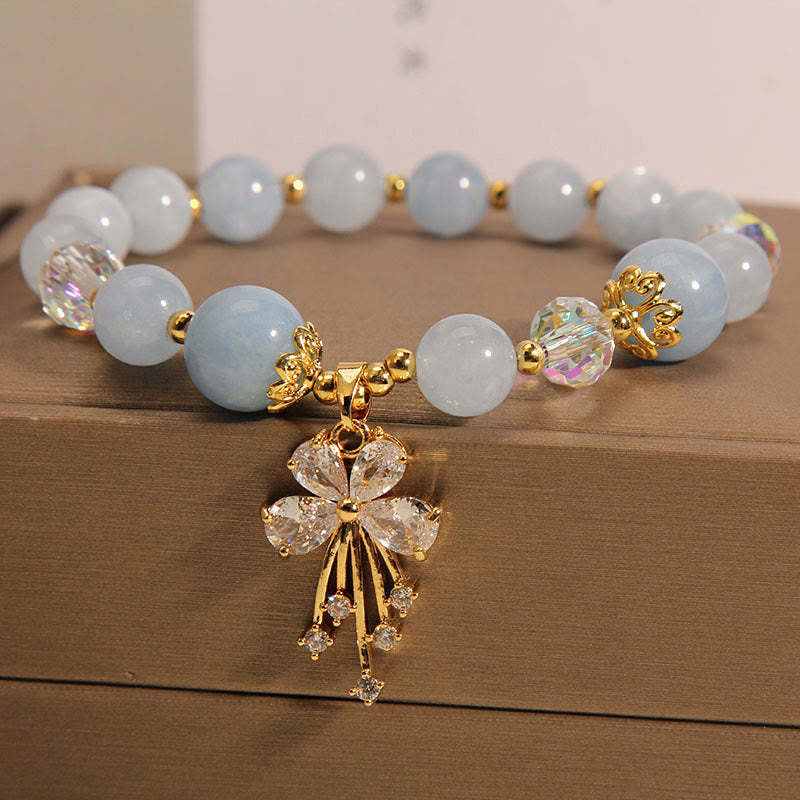 Aquamarine Pink Crystal Healing Zircon Butterfly Charm Bracelet