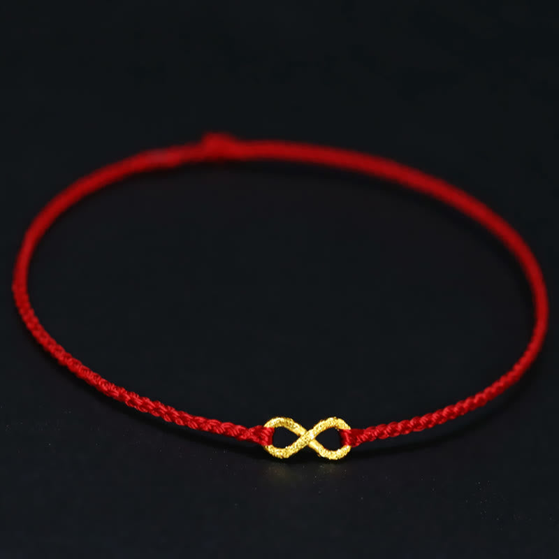 999 Gold Mobius Infinite Love Fu Character Copper Coin Protection Handmade Ultra-Thin Rope Bracelet