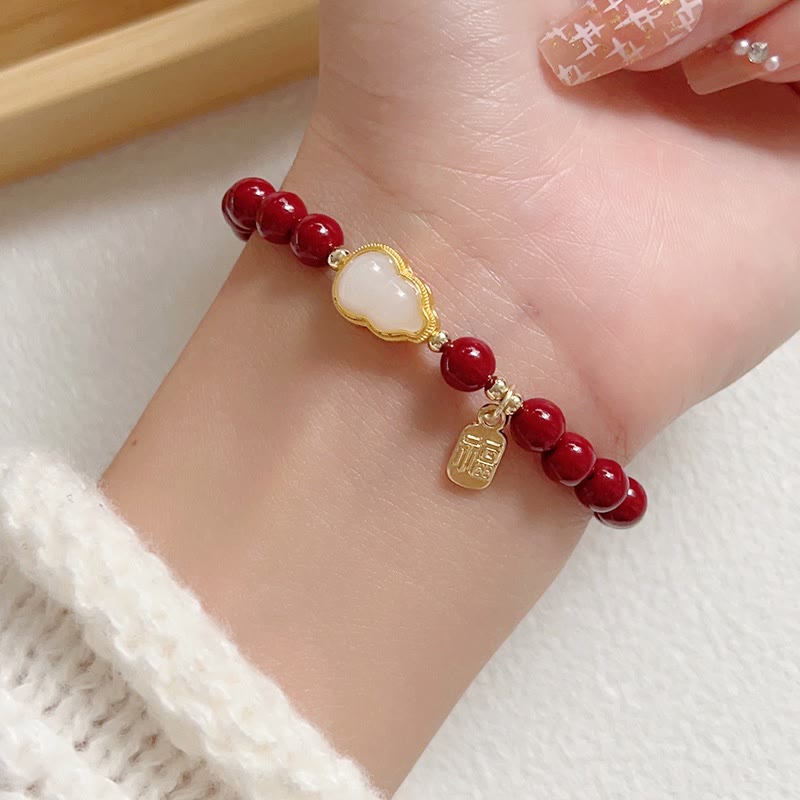 Cinnabar Gourd Fu Character Charm Blessing Bracelet