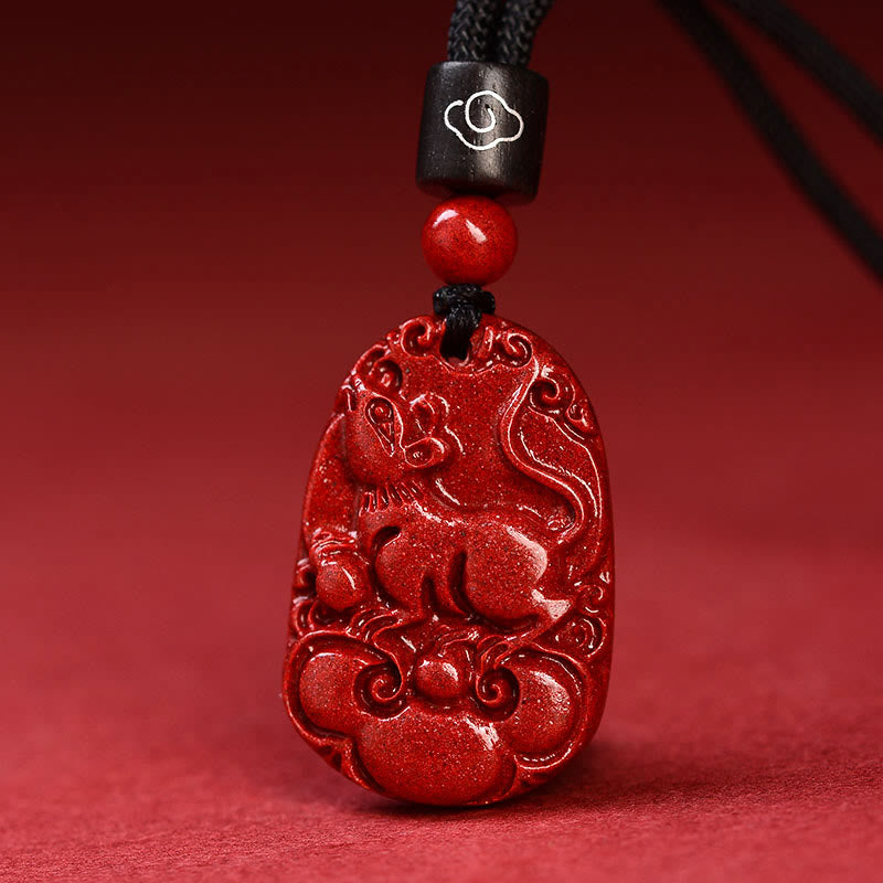 Chinese Zodiac Black Rope Cinnabar Calm Necklace Pendant