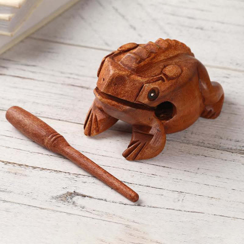 Handcrafted FengShui Wealth Luck Frog Mini Wooden Croaking Frog Guiro Decoration