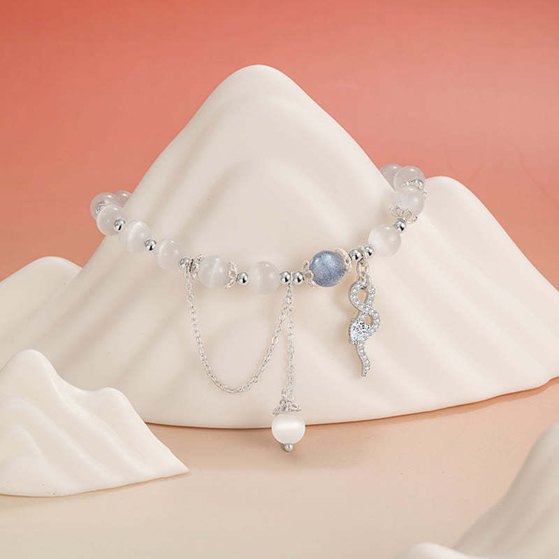 Chrysoberyl Cat Eye Moonstone 925 Sterling Silver Year of the Snake Peace Bracelet