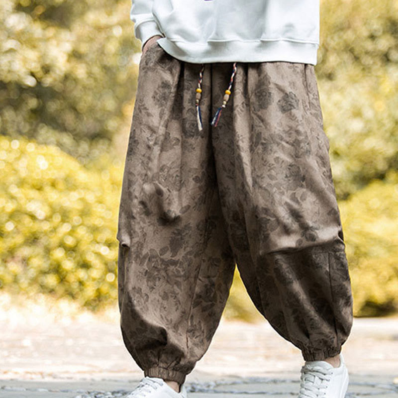 Casual Flower Corduroy Cotton Men's Pants With Big Pockets