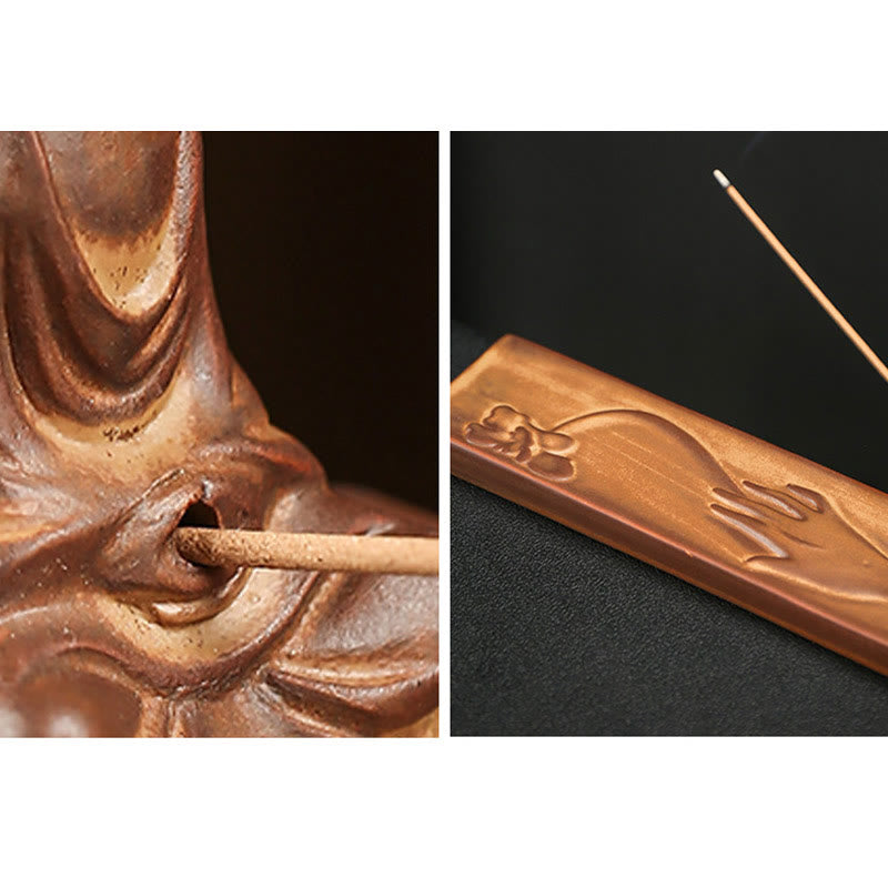 Fisherman Fishing Boat Bamboo mystic zen Hand Lotus Spiritual Healing Ceramic Stick Incense Burner Decoration