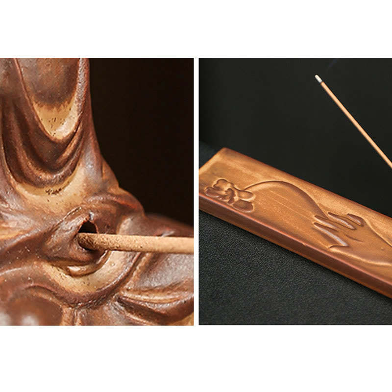 Fisherman Fishing Boat Bamboo mystic zen Hand Lotus Spiritual Healing Ceramic Stick Incense Burner Decoration