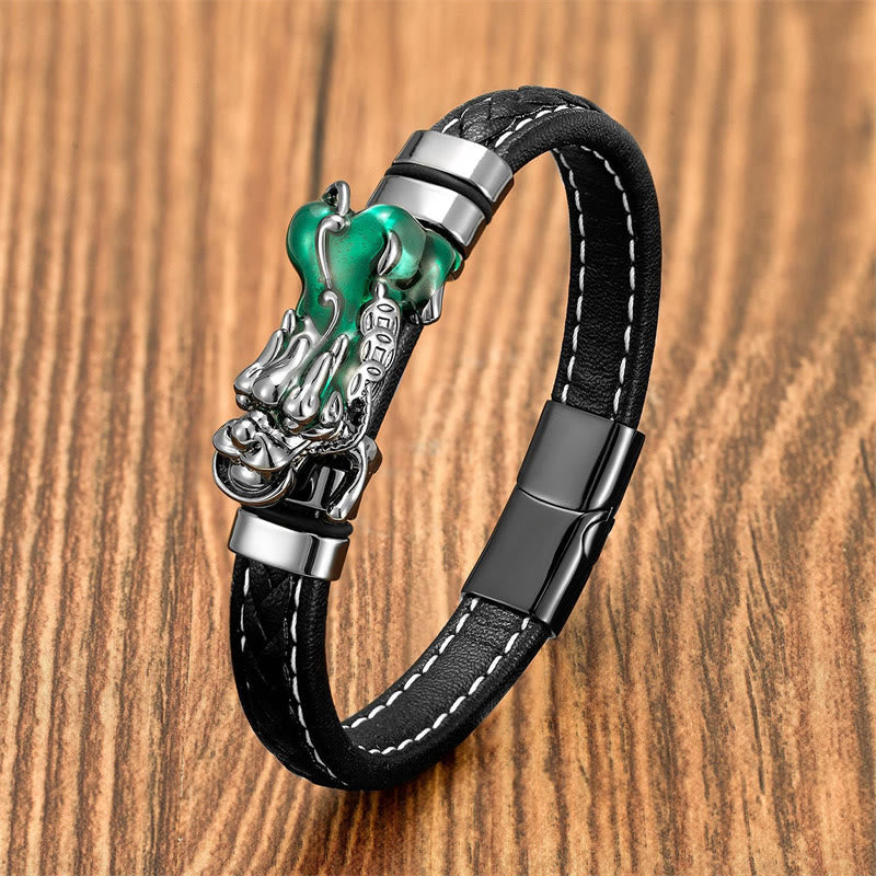 PiXiu Ingot Copper Coins Wealth Leather Buckle Bracelet
