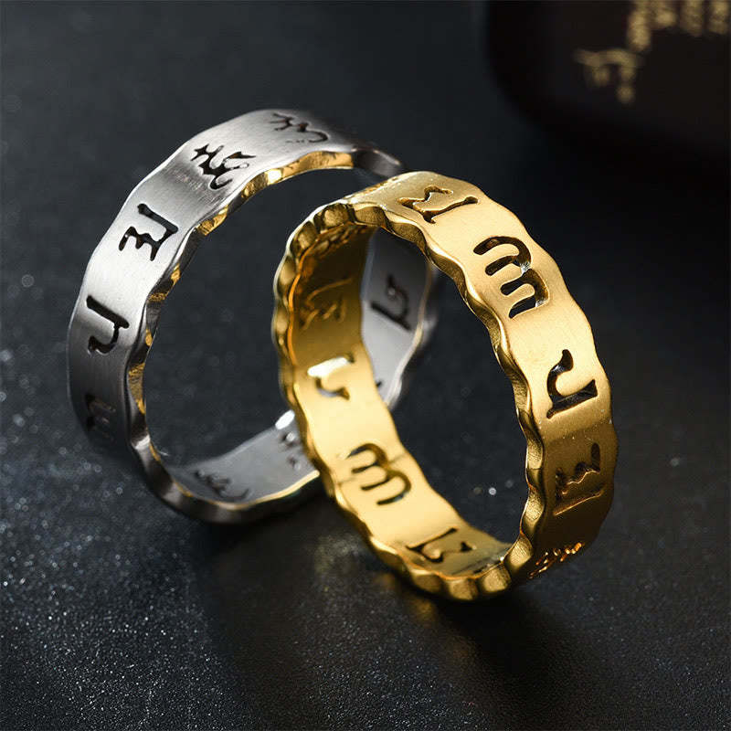 Tibetan Hollow Om Mani Padme Hum Titanium Steel Balance Ring