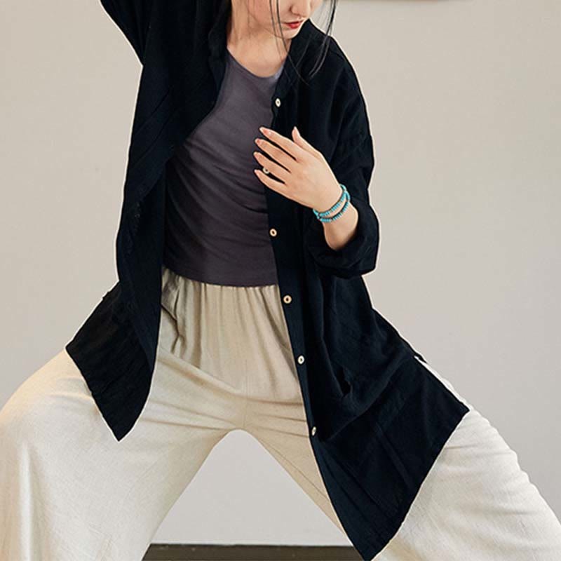 Plain Long Sleeve Coat Jacket Top Wide Leg Pants Zen Tai Chi Yoga Meditation Clothing